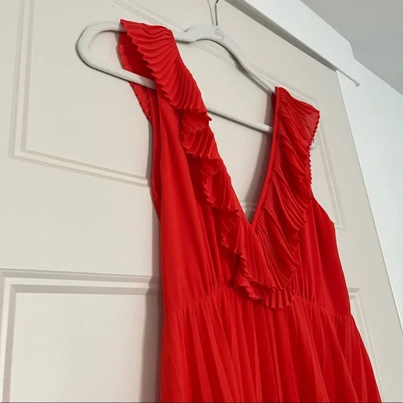 Zara Red Pleated Ruffle Maxi Dress - Picture 4 of 8